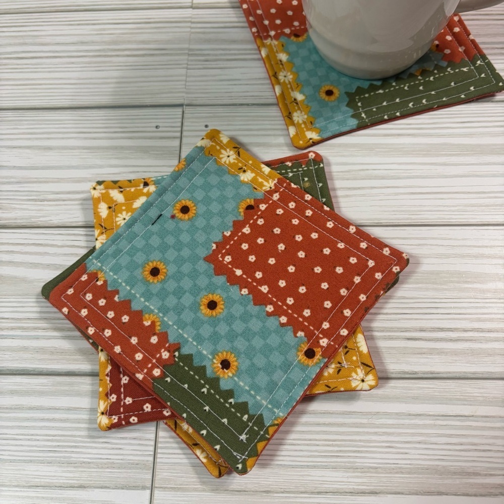 Handmade Fall Patchwork Reusable Washable Fabric Coaster Set